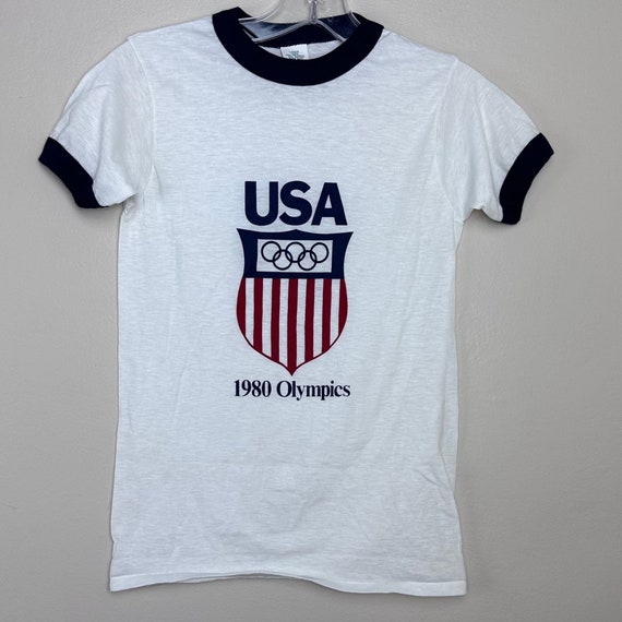 Vintage 1980 Olympics USA T-Shirt, Anvil Youth La… - image 1