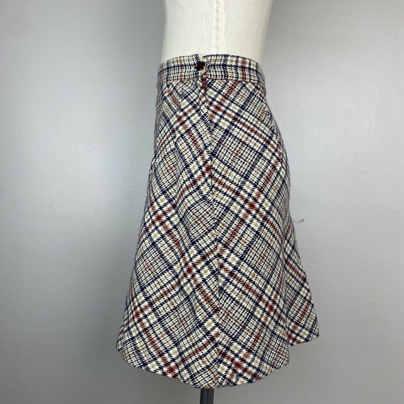 Vintage 1970s Plaid A-Line Wool Mini Skirt, Size … - image 2
