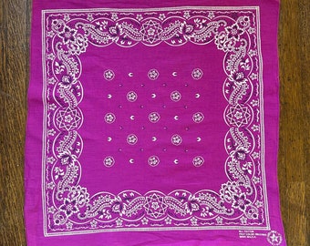 Vintage 1980s Pink Floral Bandana, RN 13960,  20" x 21.5", Selvage Edge, Made in USA