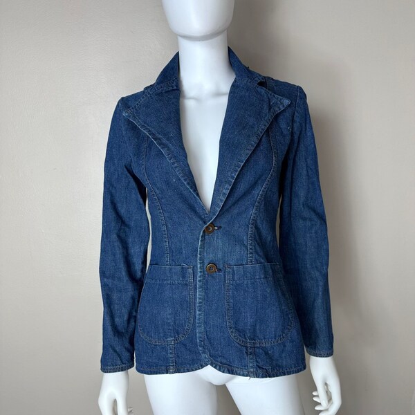 Vintage 1970s Denim Blazer Jacket, Maverick Size Small