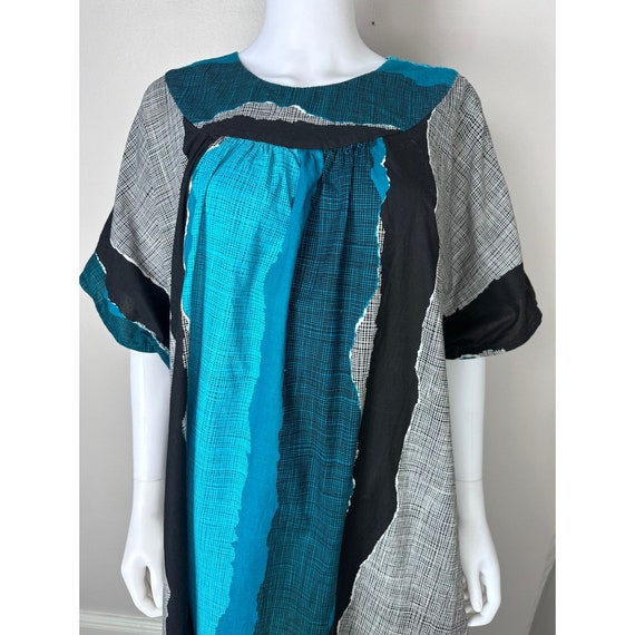 Vintage 1970s David Brown Caftan Dress, Teal and … - image 2