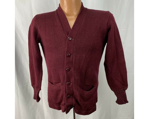 Vintage 1950s Maroon Varsity Cardigan Sweater, Scu
