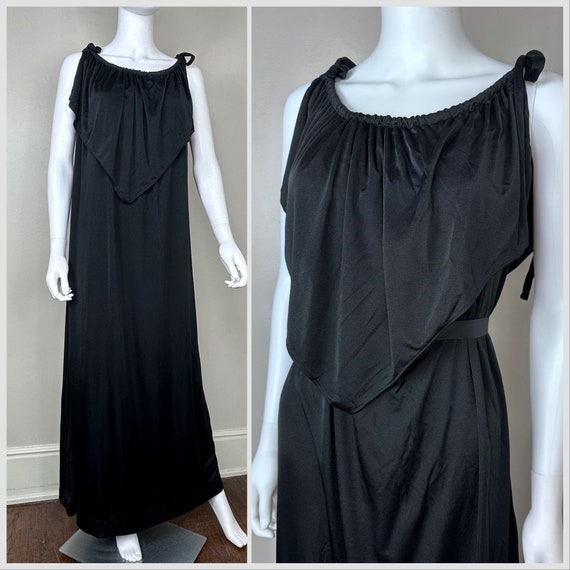 Vintage 1970s Grecian Inspired Black Maxi Dress, S