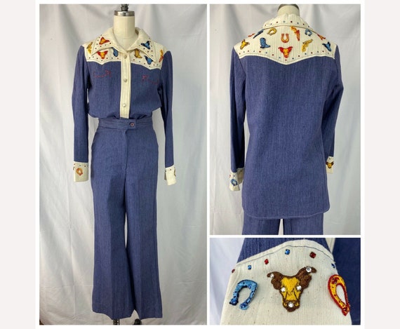 Vintage 1970s Western Denim Suit Set, Size S/M, Rh