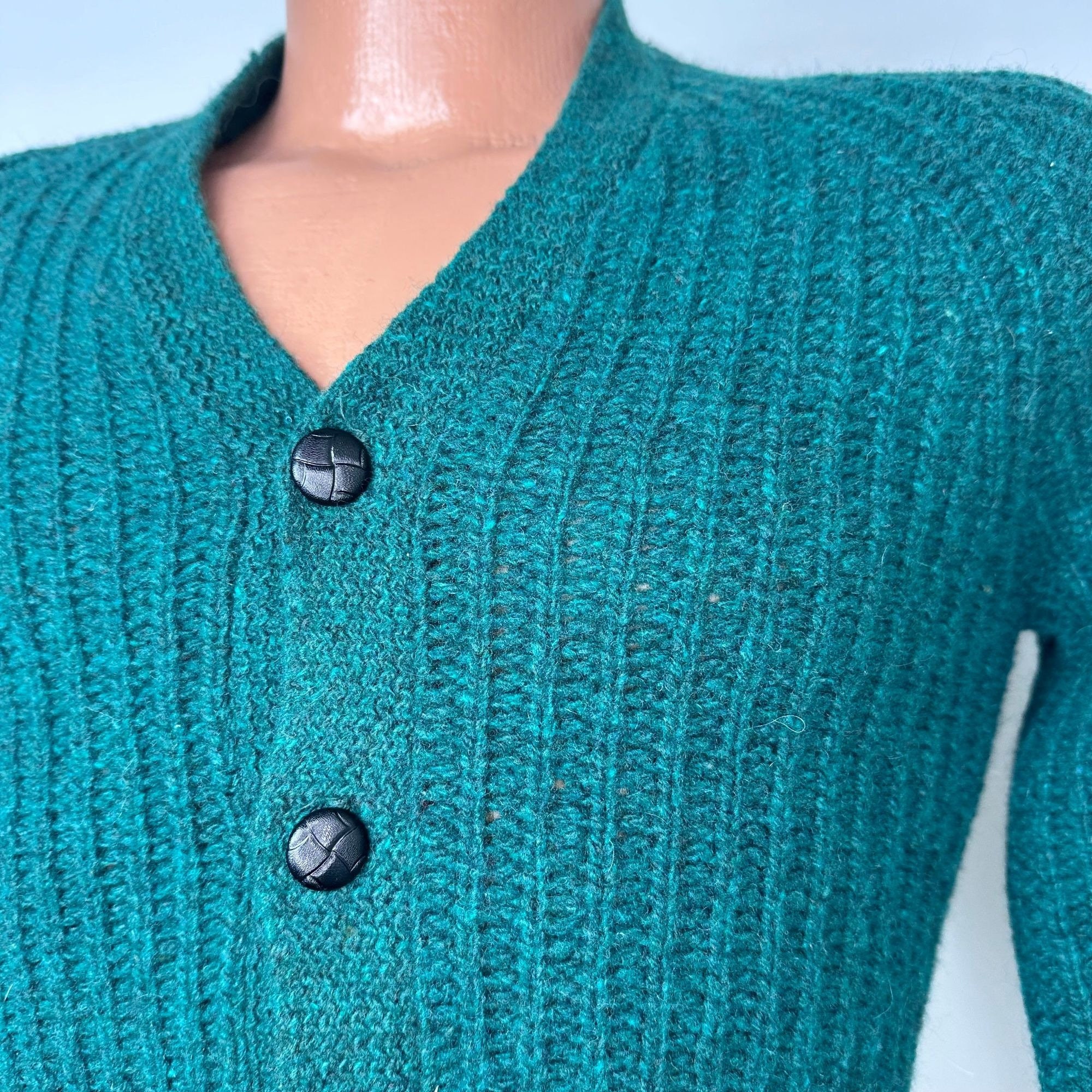 Vintage 1960s Dark Green Wool Cardigan Sweater, Puritan Sportswear