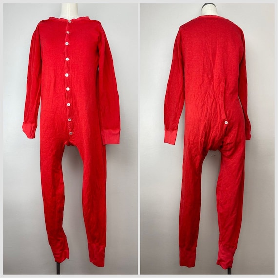 Vintage 1970s Red Union Suit, Duofold Size Medium, Lo… Gem