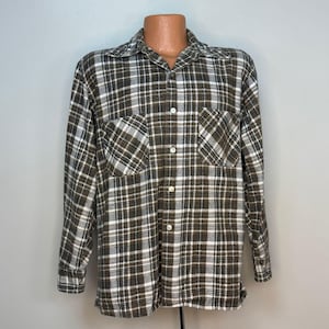 Vintage 1970s Brown Cotton Flannel Shirt, Kings Road Shop Sears Size Large