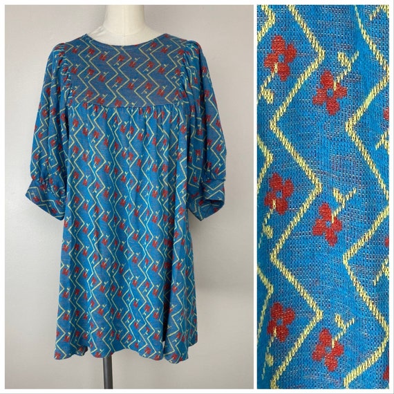 Vintage 1960s/70s Alvin Duskin Mini Dress, Blue F… - image 1