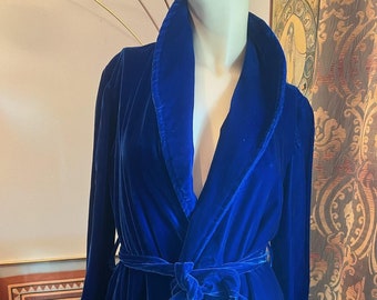 Vintage Royal Blue Velvet Robe Duster Overcoat Loungewear