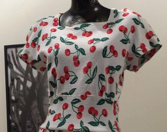Wiggle Dress || Cherry Wiggle Dress, Adrienne Vittadini, 1980s Vintage Dress, Size 12, Rockabilly Dress, Pin-up Dress, 50s Wiggle Dress