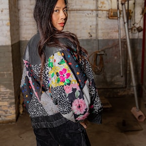 Vintage 90s Russel Laurence Leather Bomber Jacket Floral Print