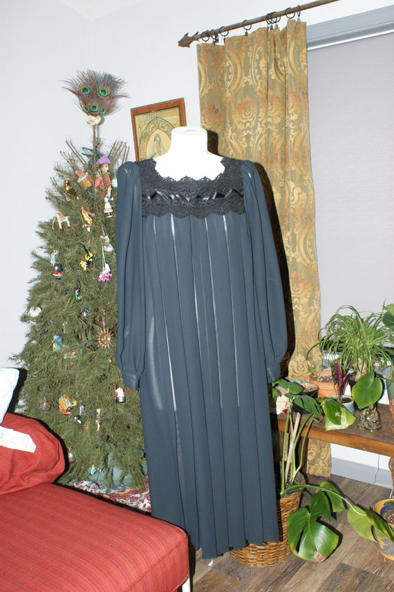 Vintage 70s Neiman Marcus Black Pleated Sheer Dre… - image 3