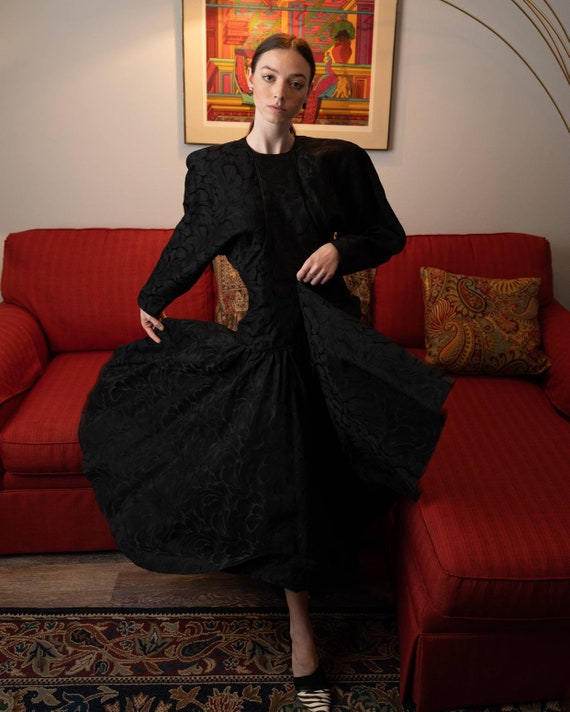 Vintage 80s Barboglio Dolman Sleeve Black Dress