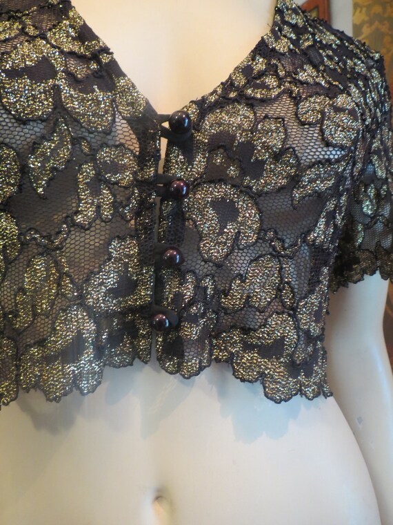 Rhapsody Ltd. Black Vintage Dress with Sheer Gold… - image 10