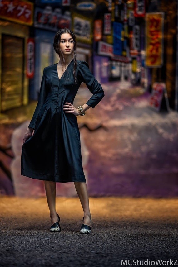 Hanae Mori Black Sheer Silk Minimalist Funeral Dre