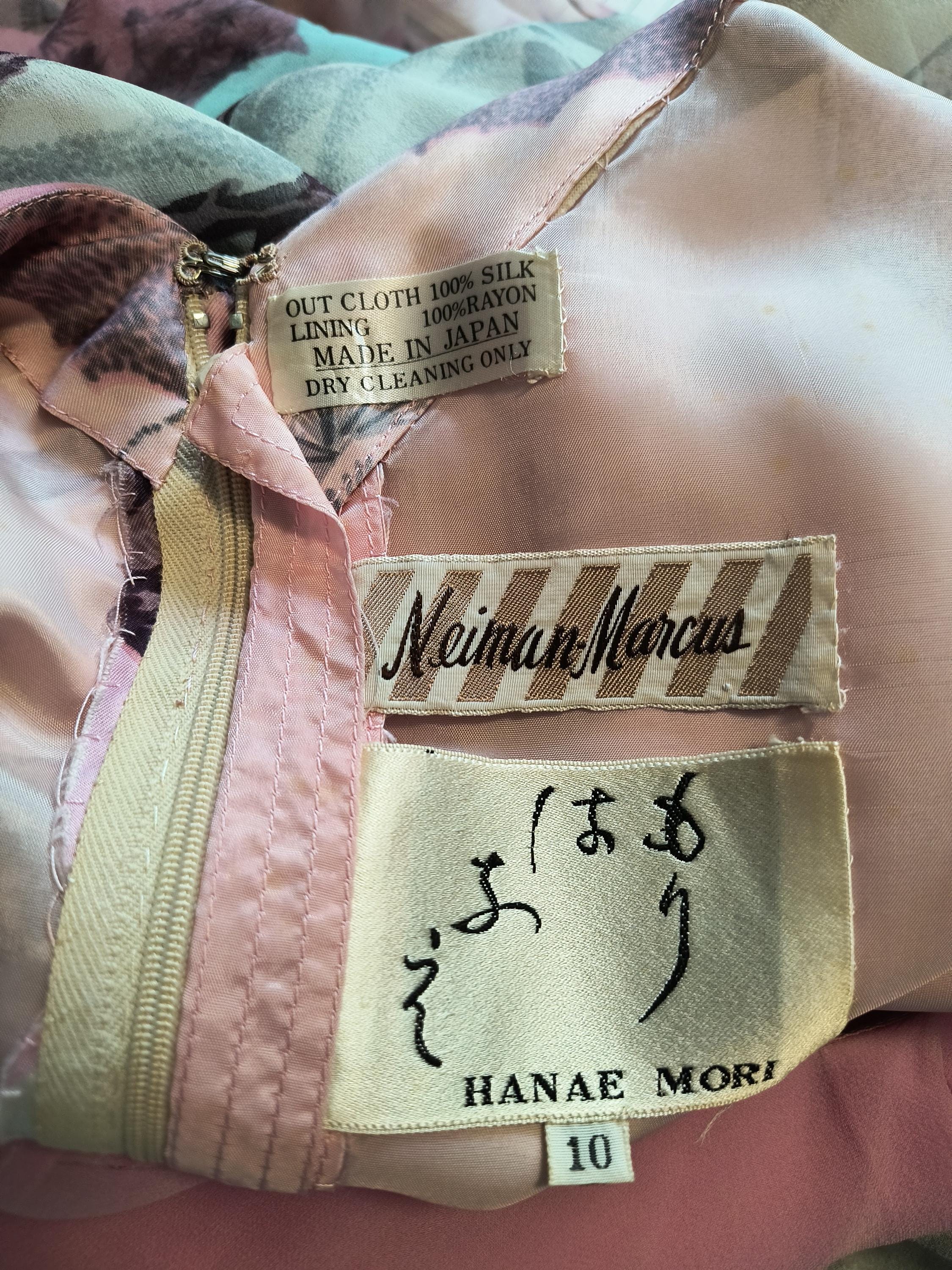 Hanae Mori Silk Chiffon Dress Vintage 70s Couture Neiman Marcus