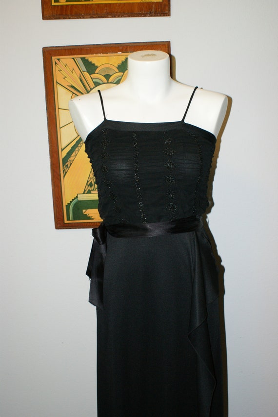 70s Jeri Lee Black Spaghetti Strap Maxi Ruffle Dr… - image 8