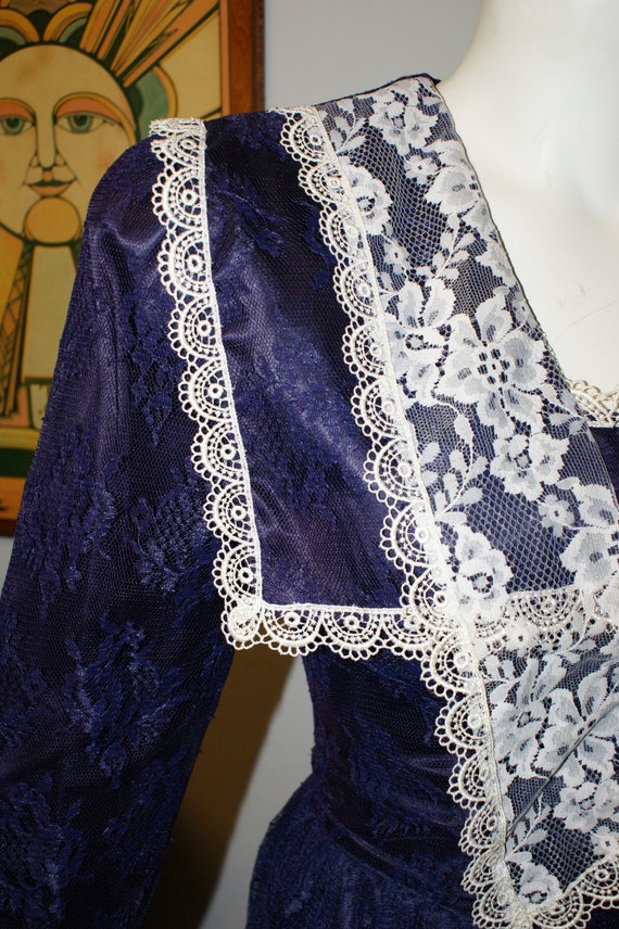 Gunne Sax Jessica McClintock Navy Blue Lace Bib M… - image 4