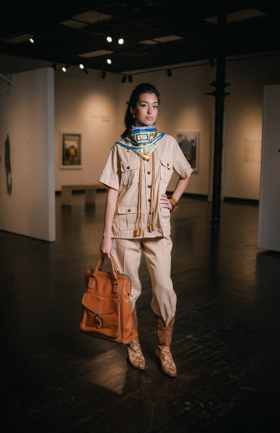 Khaki 2 Piece 70s Pant Suit Safari Sears Fashion