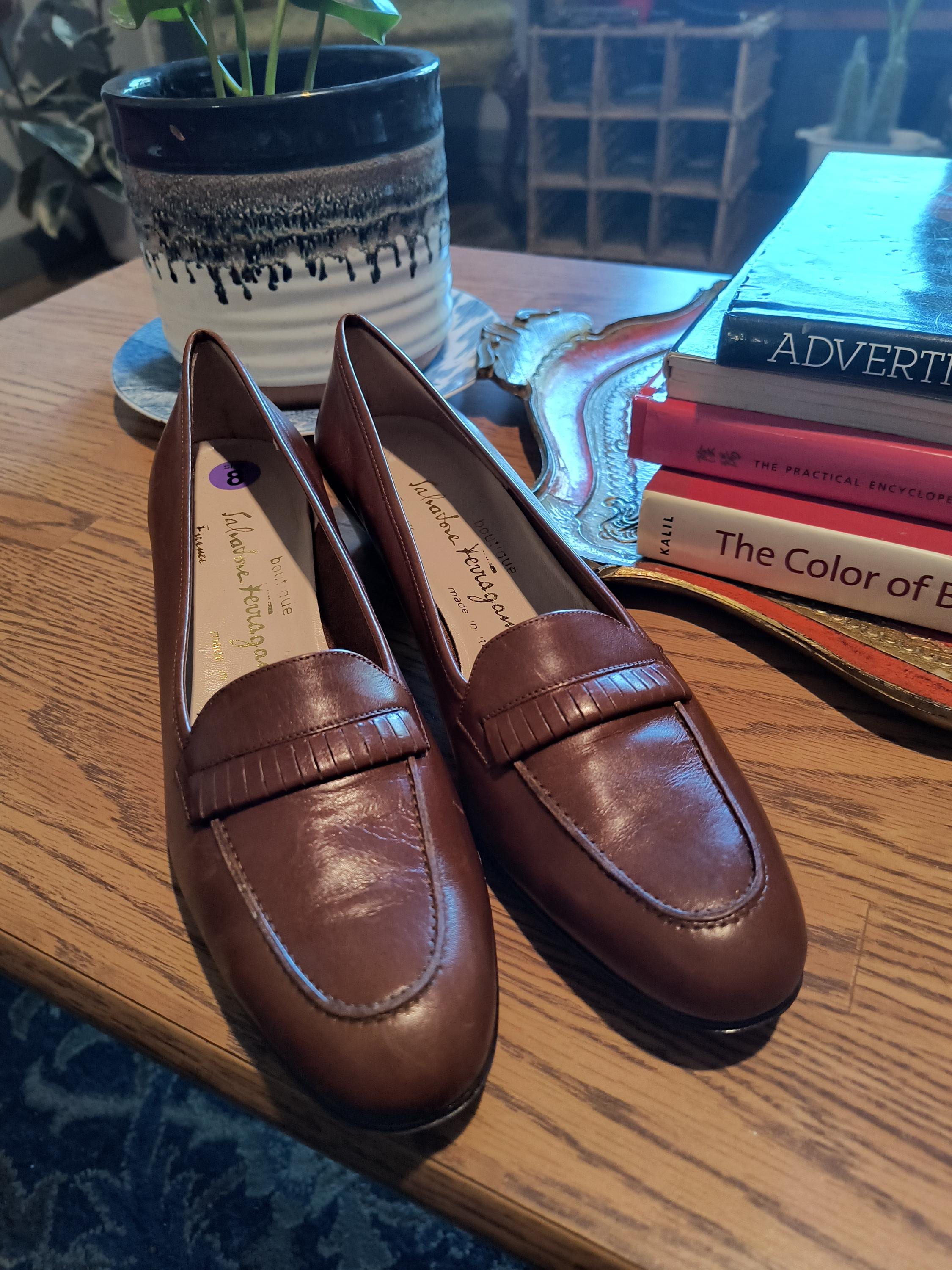 Vintage Salvatore Ferragamo Brown Leather Tassel Loafers 