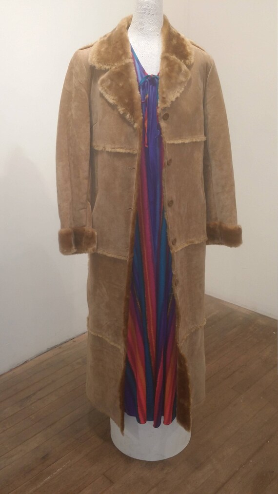 Leather Coat Full Length Faux Fur Collar