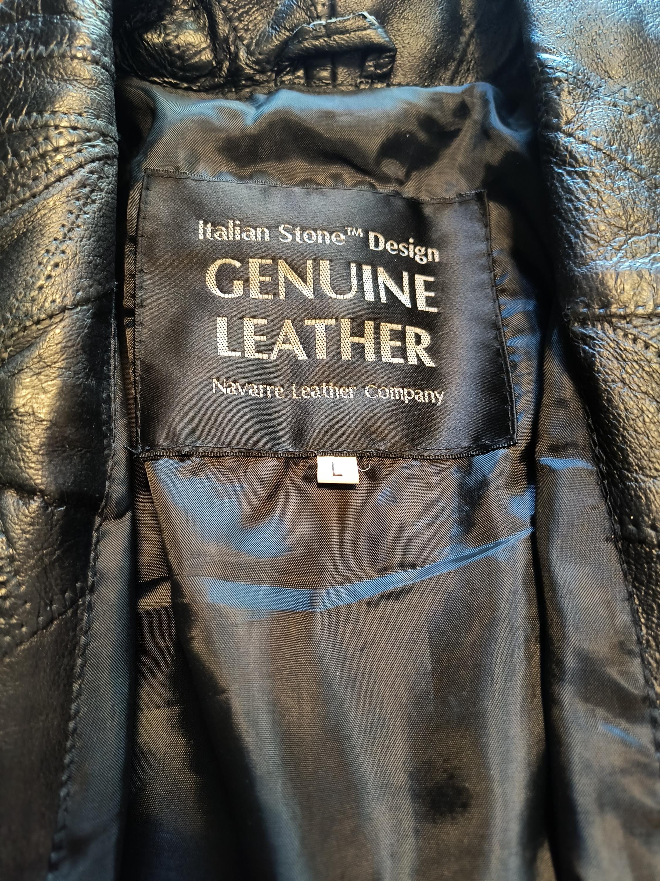 90s Navarre Black Leather Jacket Italian Stone Design Large - Etsy