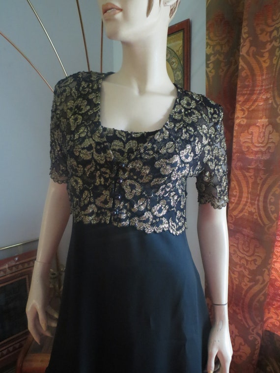 Rhapsody Ltd. Black Vintage Dress with Sheer Gold… - image 3