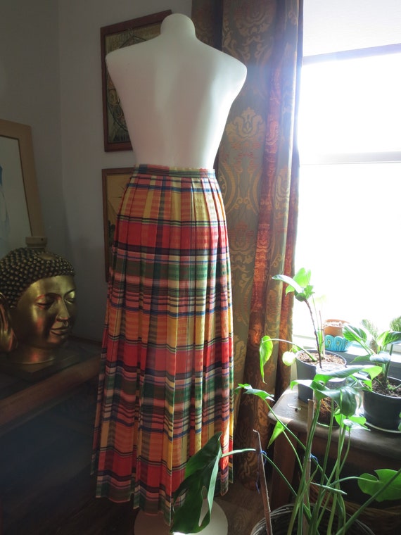 Vintage 70s Seersucker Plaid Wrap Skirt New Issue… - image 8