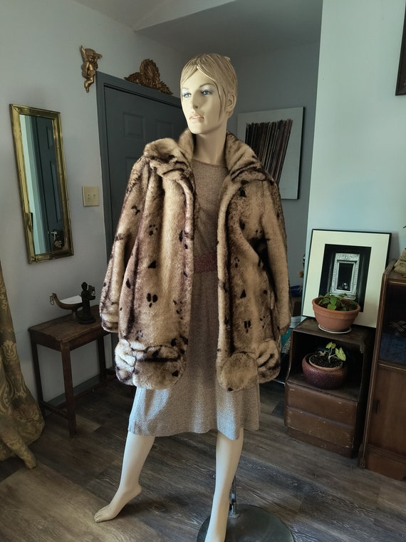 Vintage Faux Fur Coat Animal Print Plus Size Coat 