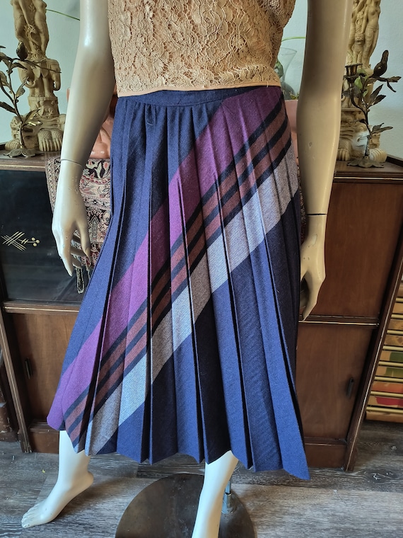 Vintage Wool Pleated Skirt Personal Purple Midi Sk