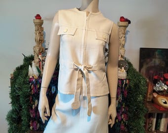 Vintage Pierre Cardin 70s Skirt Set Rare Hanamura Cream Colored Japanese Collection