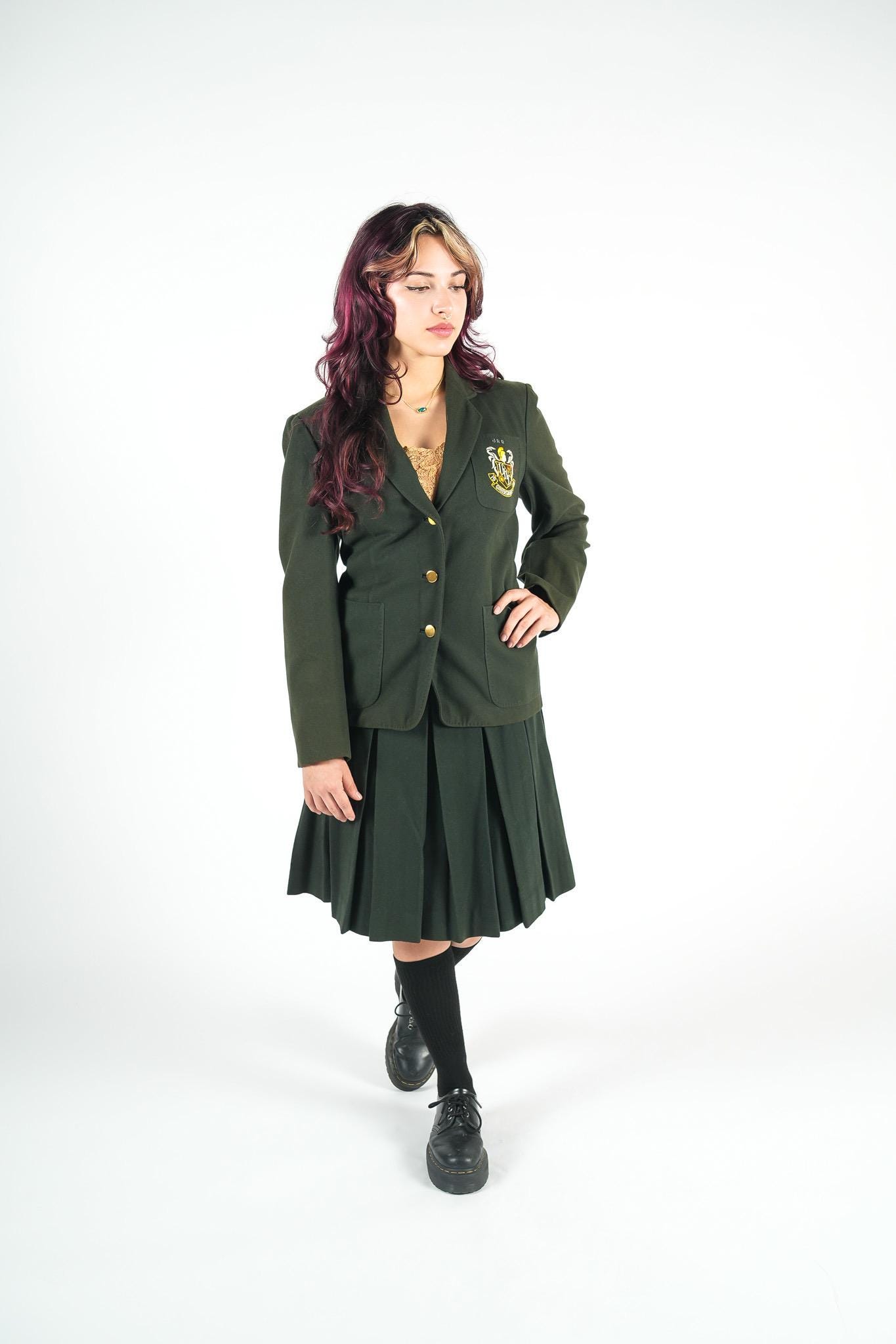 1960s College Uniform Green Blazer Pleated Skirt UNC Greensboro 