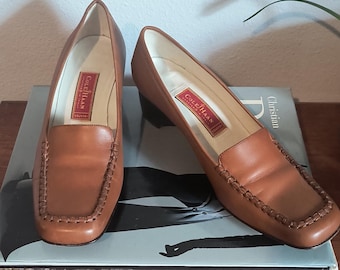 Vintage Cole Haan Country Brown Leather Loafers Heeled Preppy 80s Size 8.5