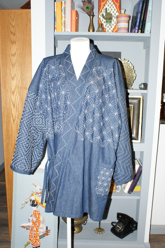 Vintage Cotton Kimono Sashiko Wabi Sabi Hand Embr… - image 4