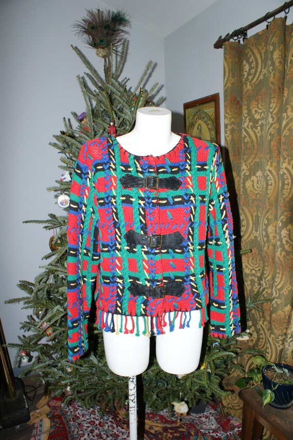 Vintage Michael Simon Knit Plaid Sweater Preppy Fr