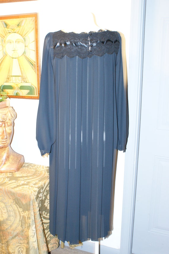 Vintage 70s Neiman Marcus Black Pleated Sheer Dre… - image 4