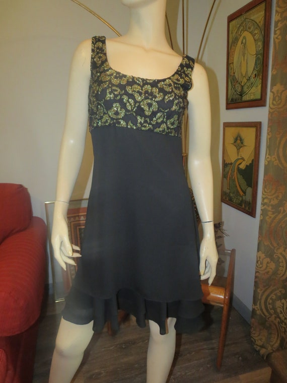 Rhapsody Ltd. Black Vintage Dress with Sheer Gold… - image 4