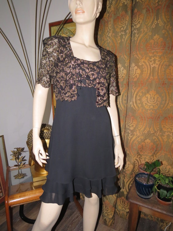 Rhapsody Ltd. Black Vintage Dress with Sheer Gold… - image 1