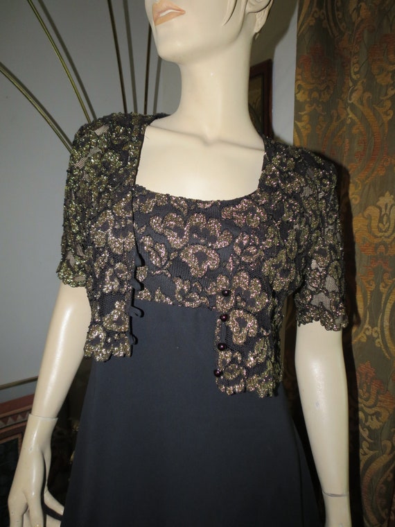 Rhapsody Ltd. Black Vintage Dress with Sheer Gold… - image 9