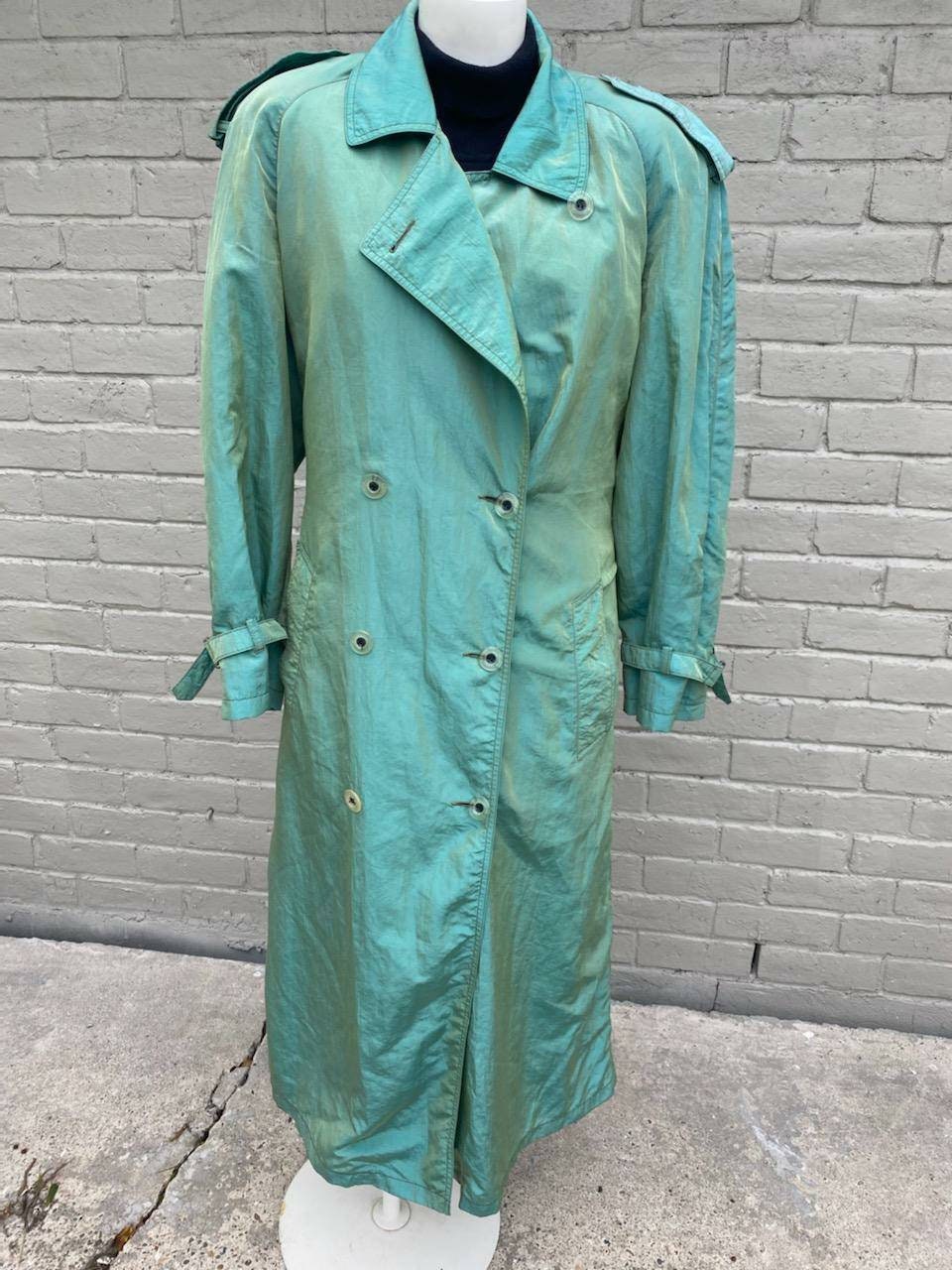 John Weitz Green Shimmer Long Raincoat 80s Trench Coat | Etsy