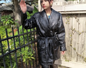 90s Navarre Black Leather Jacket Italian Stone Design Large