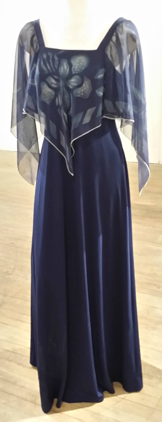 70s Maxi Dress Medium Blue Flutter Sleeve