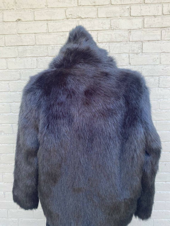 80s Falcone Black Hooded Faux Fur Coat Parka Jack… - image 2