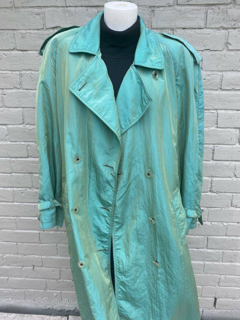 John Weitz Green Shimmer Long Raincoat 80s Trench Coat - Etsy