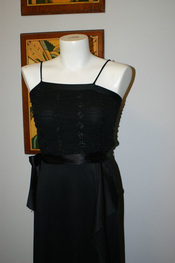 70s Jeri Lee Black Spaghetti Strap Maxi Ruffle Dr… - image 7