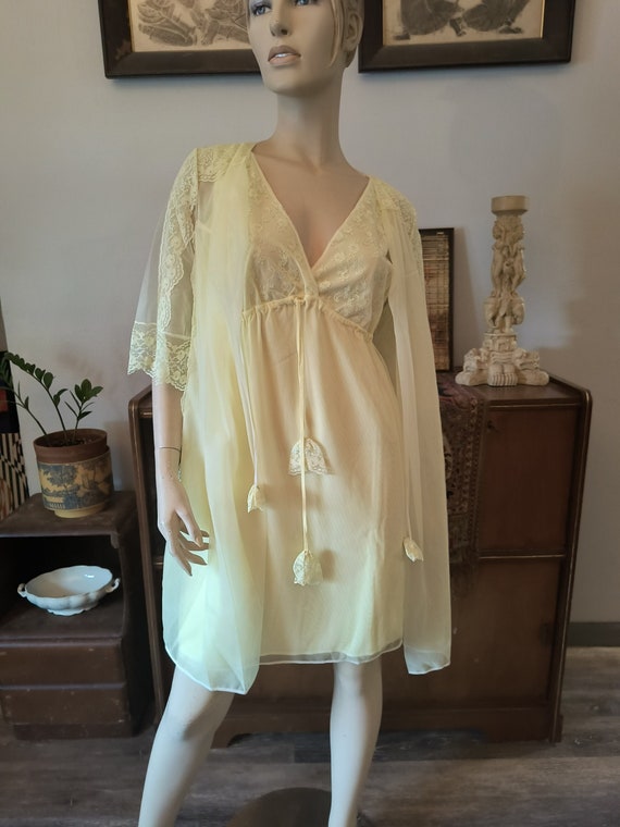 Vintage 60s Yellow Nightgown and Peignoir Nylon an