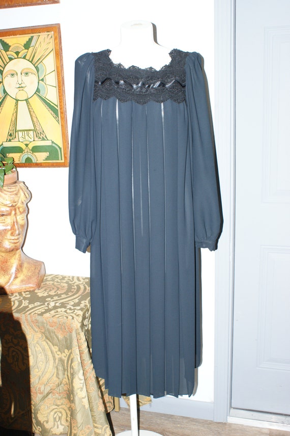 Vintage 70s Neiman Marcus Black Pleated Sheer Dre… - image 9