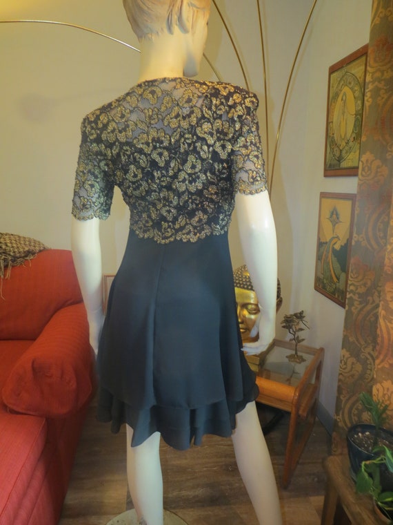 Rhapsody Ltd. Black Vintage Dress with Sheer Gold… - image 6