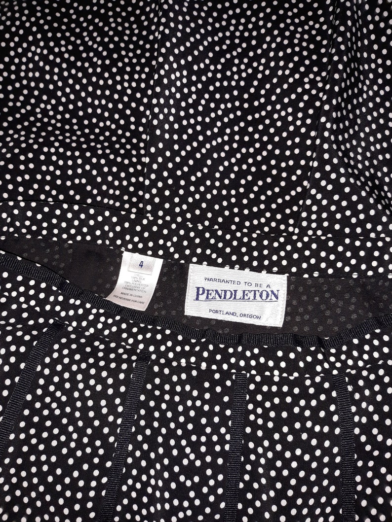 90s Pendleton Black White Polka Dot Silk Midi Skirt