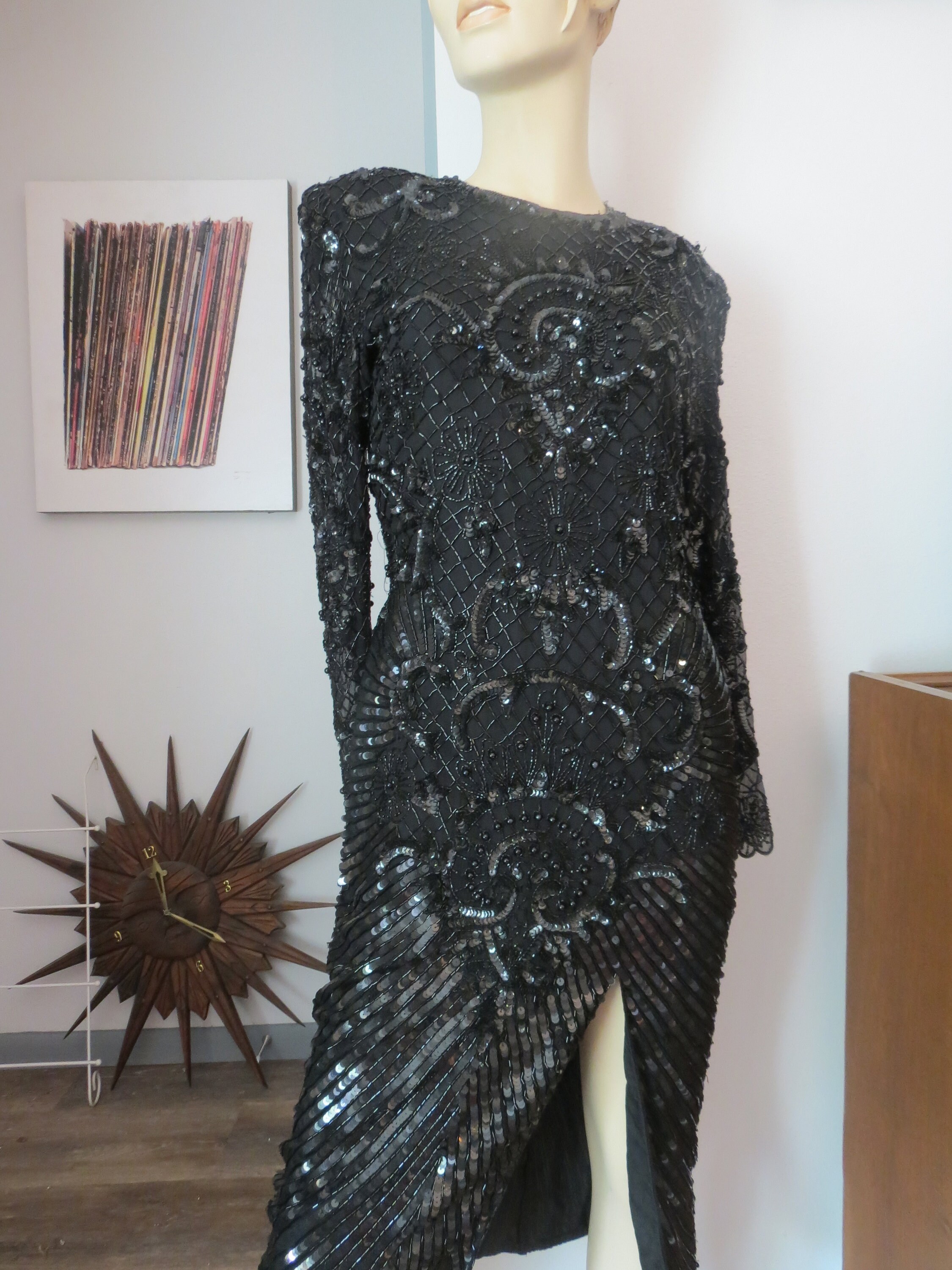 パーティードレス Black Karella Sequined Cocktail Dress Amazon.com: Aidan by Aidan Mattox Women's Sequin Fringe